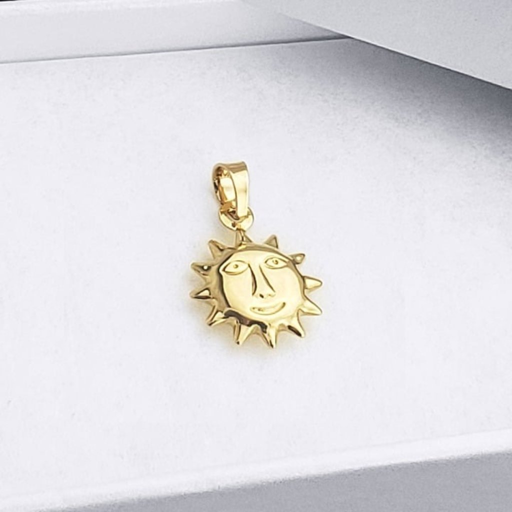Smiling Sun Mayan Aztec Charm Pendant Boho Chic Jewelry In Real 14k Yellow Gold